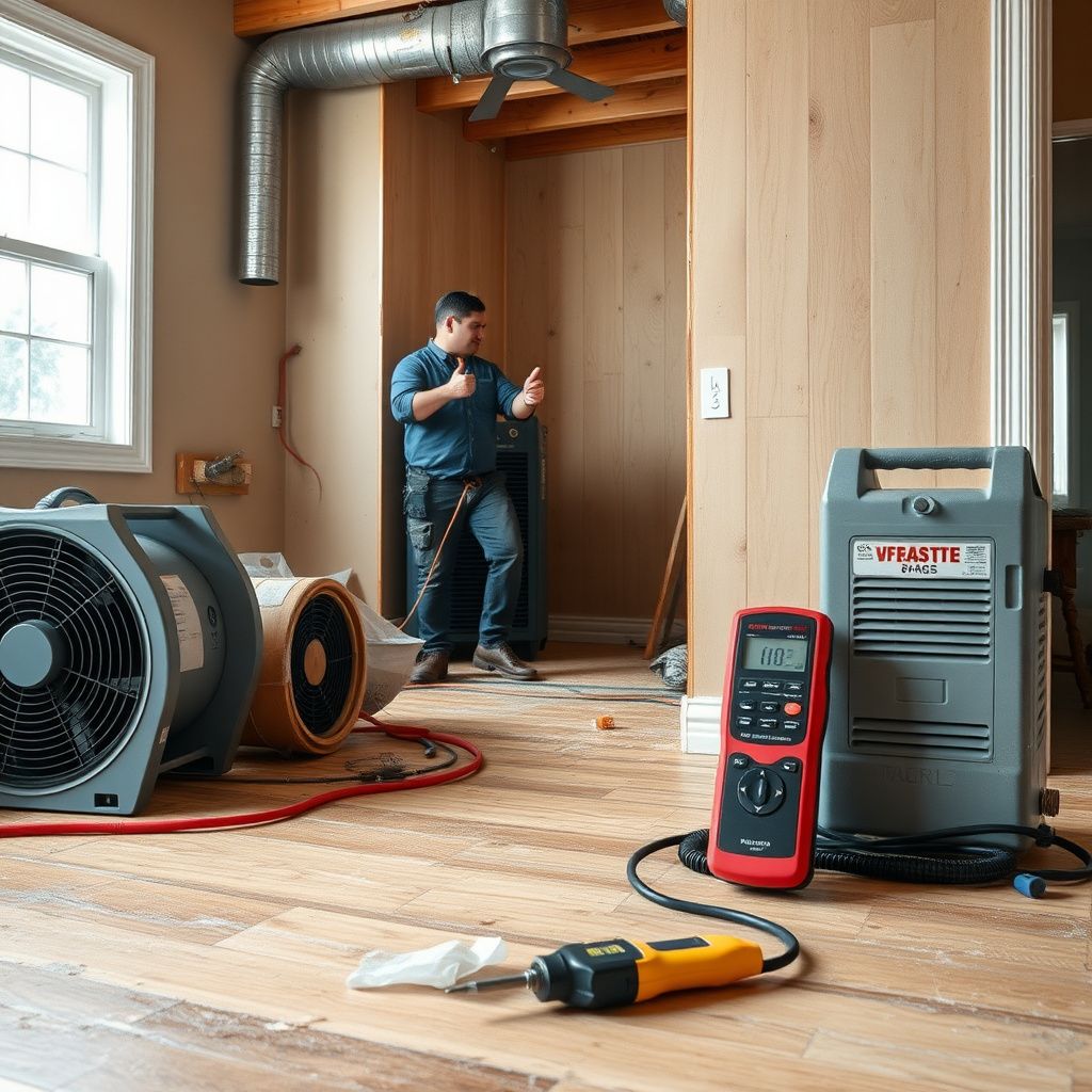 A clean, professional restoration technician consulting with a homeowner in a well-appointed Medina living room.