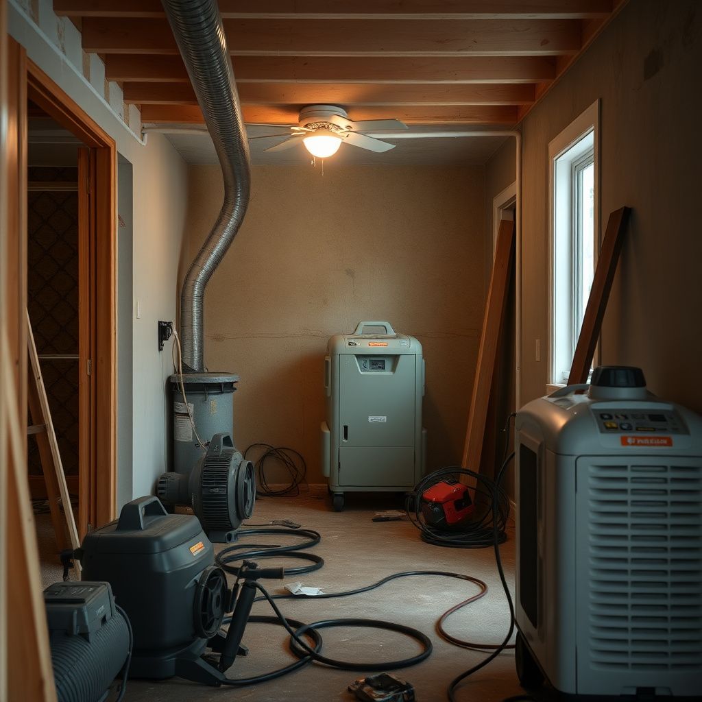 A clean, organized restoration setup inside an Issaquah home showing high-velocity fans and dehumidifiers.